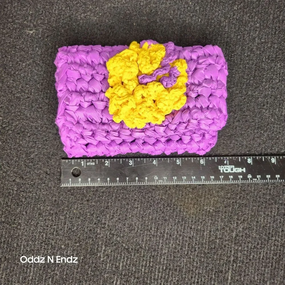 Crochet Plastic Tote Bag & Coin Purse Set With‎ Flower Design - Picture 7 of 10